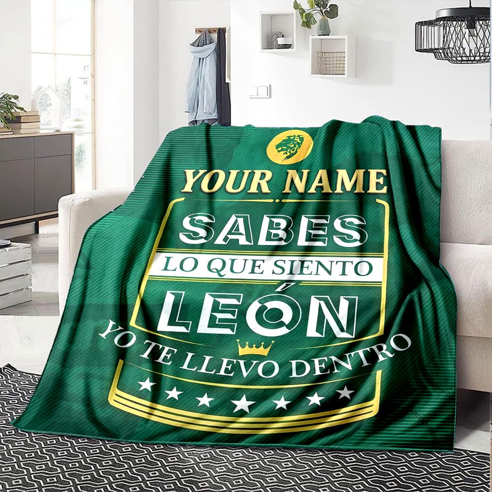 1pc Leon logo Blanket with Custom Name, Gift, for Men and Women, Soft Blanket, Good for Sofa Bed Couch Travel, Lightweight Flannel Blanket