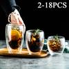 2–18 Stück doppelwandige Becher aus Borosilikatglas, hitzebeständig, für Tee, Milch, Saft, Kaffee, Wasser, Bar, Trinkgeschirr, Geschenk, Kreativitätsset