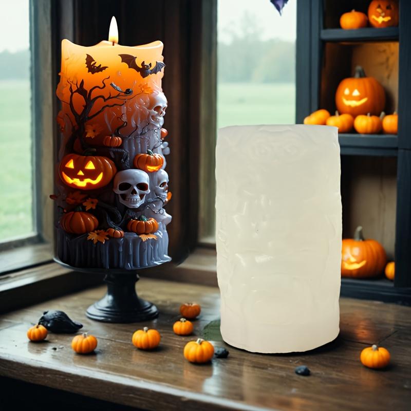 Halloween Devil Pumpkin Elf Skull Candle Silicone Mold Dead Tree Crow Bat Pumpkin Skull Candle Molds Resin Gypsum Craft Mould