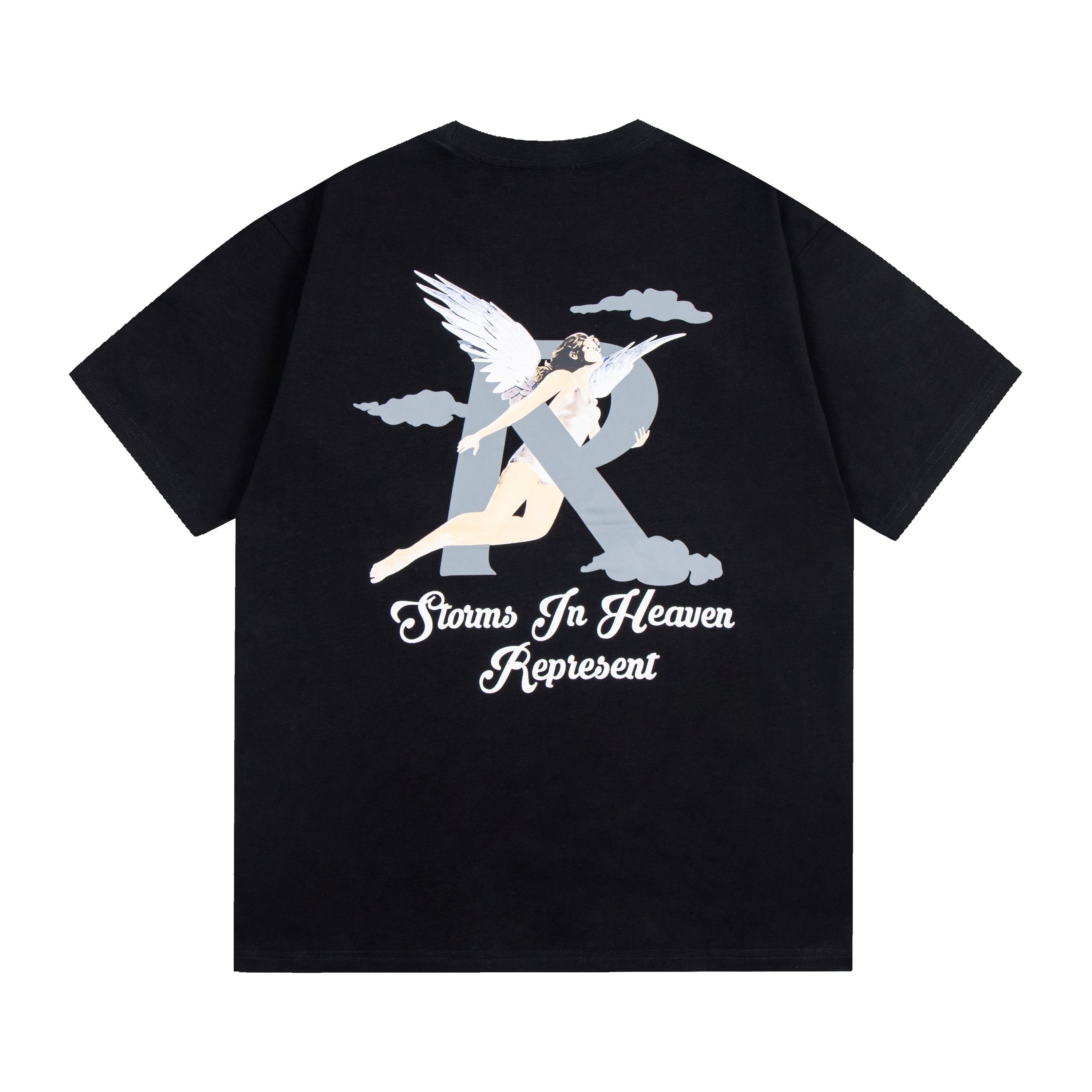 Summer Men s and Women s Represent  Storms In Heaven  Angel T-Shirt Streetwear Casual Tee S чёрный