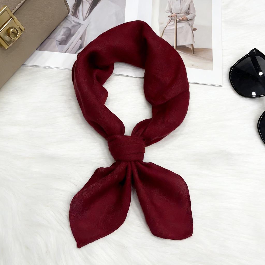 Korean version of solid color big red small square scarf women's plain color spring and autumn warm silk scarf versatile professional scarf decorative