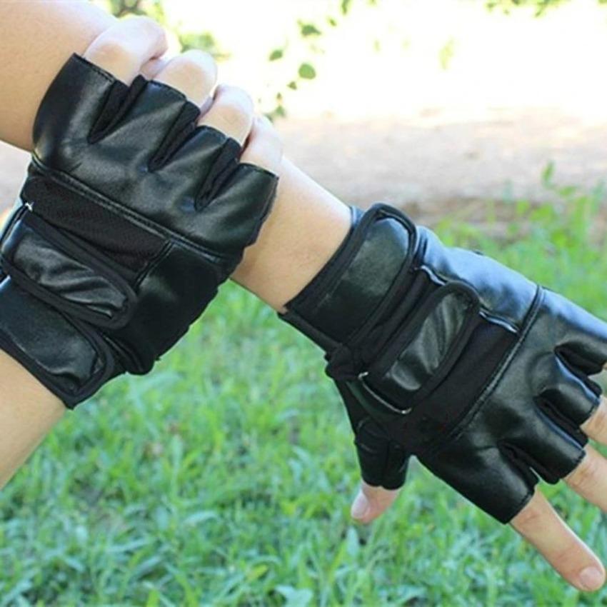 

A Pair Outdoor Cycling PU Half Finger Gloves Fingerless New Riding Glove чёрный