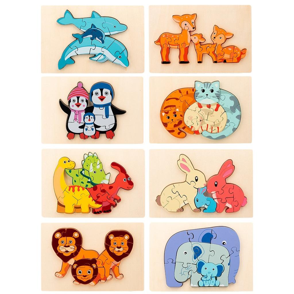 1 Stück Holz Kinder 3D Tier Puzzle Set, Handheld Lernbausteine, Lernspielzeug
