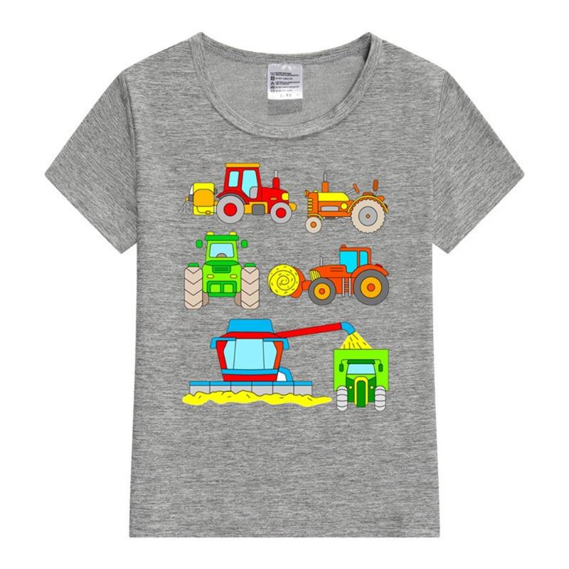 Funny cartoon car tractor T-Shirt Kids Oversized Printing Clothing Boys Summer Round Collar Shirt Girl Fashion Streetwear
