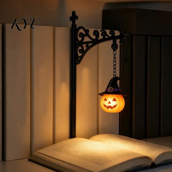 Halloween Themed Gift Iron Library Lamp, Vintage Bookshelf Light with Ghost Pumpkin Bat Reading Nook Accents Pendants, Nightlight, Spooky Desktop
