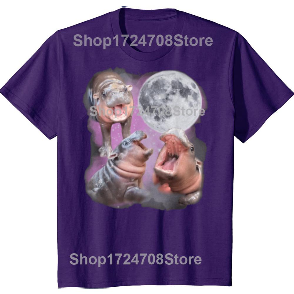 Funny Moo Deng With The Moon Graphic Tshirts Men Womens Fashion Casual Tshirt 100 Cotton Loose Oversized T Shirt