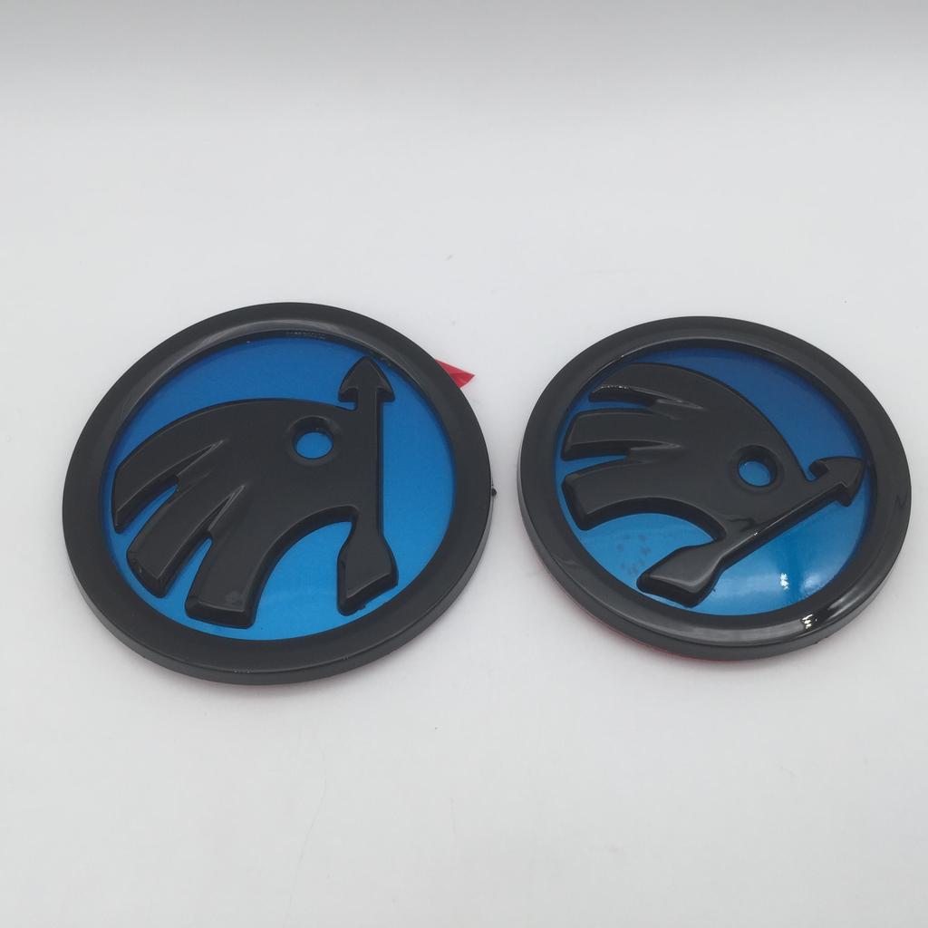 Blcr1 2pcs 90mm 80mm for SKODA Car Front Grille Head Hood Bonnet Emblem Rear Tail Bumper Trunk Sticker Badge Styling Accessories