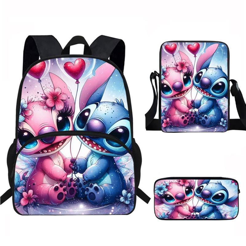 Stitch Kids School Backpack Set Elementary Students Oxford Fabric Ergonomic Design Printed Cartoon 3-Piece Bundle