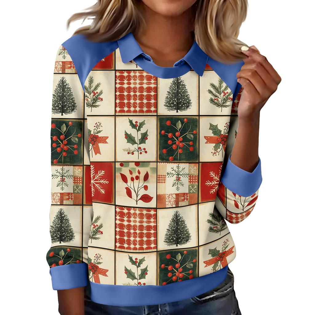 Women's Fashion Christmas Printed Long-Sleeve Pullover Top