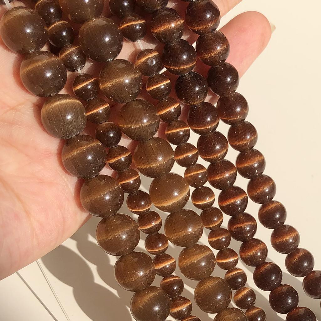 4/6/8/10/12mm Pink Color Cat Eye Opal Beads Natural Stone Glass Loose Beads for Jewelry Making DIY Bracelets Accessories 15''