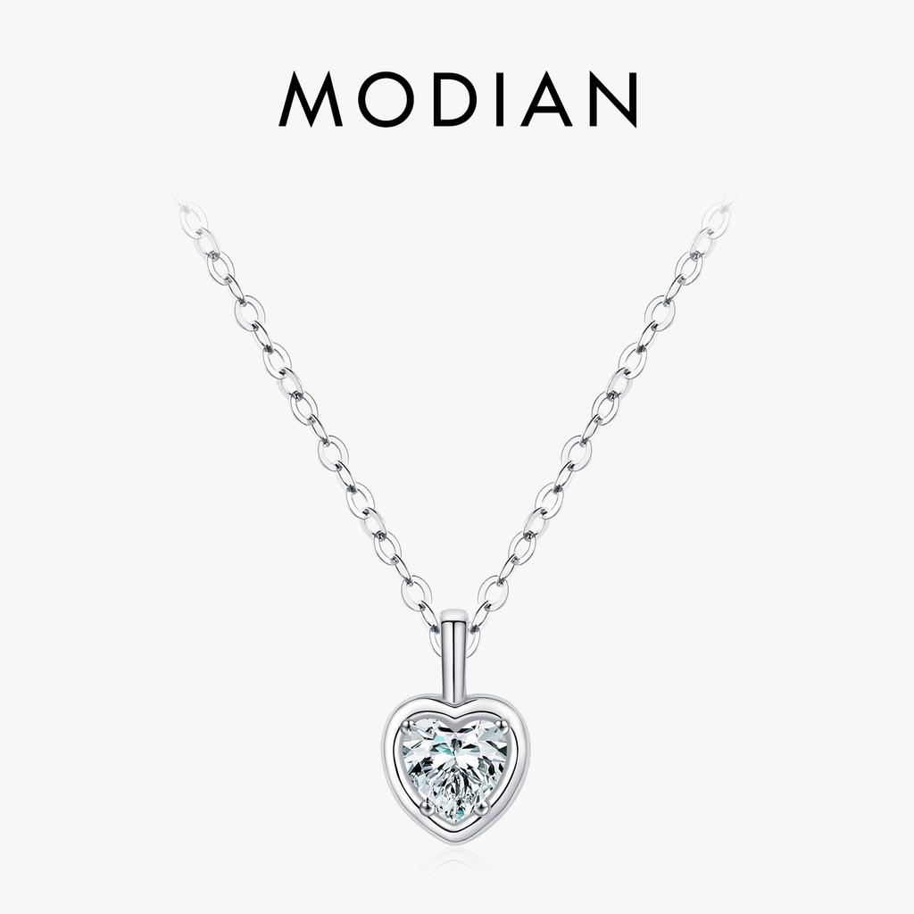 MODIAN 925 Silver Delicate Sweet Heart Zirconia Wedding Link Chain Pendant Necklace For Women Daily Fine Jewelry
