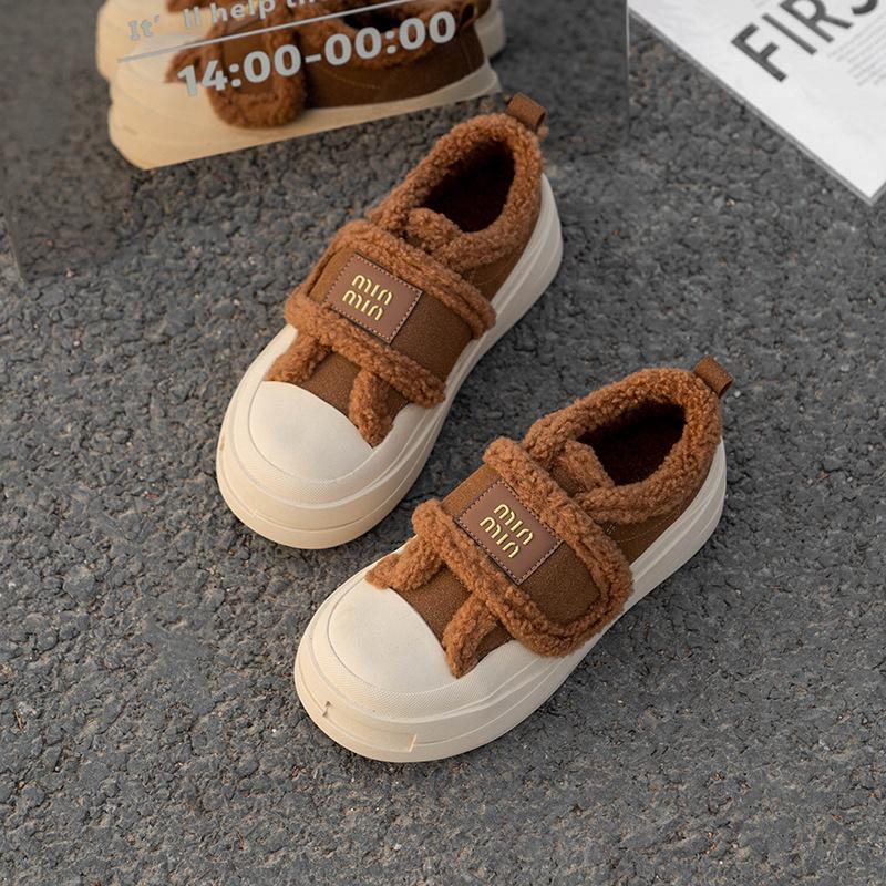 Grape mother, the same versatile fluffy shoes, heightened thick-soled warm women's casual shoes, cowhide velvet Velcro women's cotton shoes