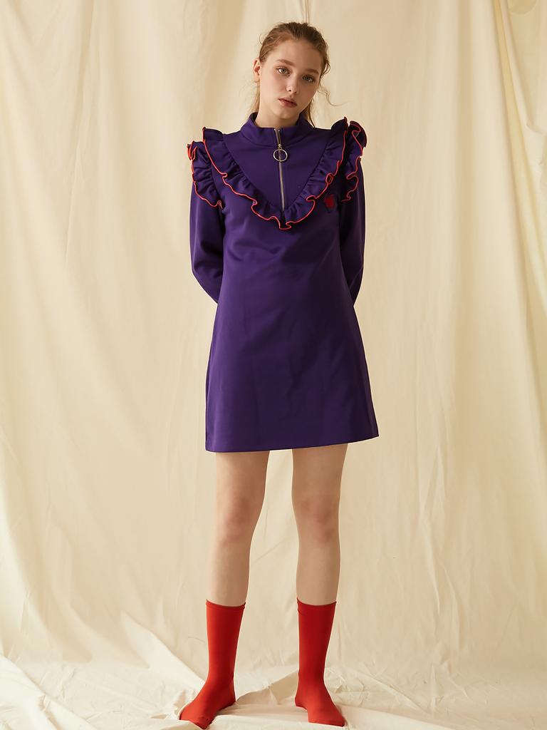 Holliseteonjeu Frill Zipper Dress Purple