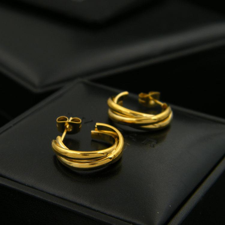 Ins Cold Wind Drei Ringe Kreis Ohrringe Damen C-förmige Retro Modische Ohrringe im Hong Kong Stil