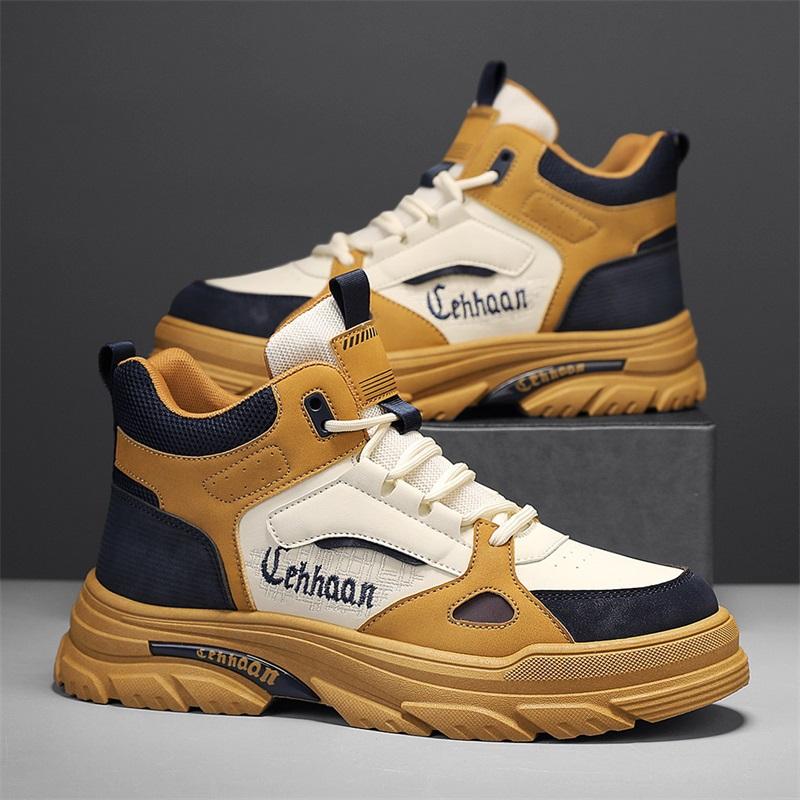 Herrsportskor i enfärgat bekvämt läder hög topp herr sneakers designer herr löparskor manlig kamouflage tid mesh