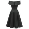 Vintage Off Shoulder Bardot Little Black Dress Women Sateen Skater Midi Prom Evening Party Cocktail Wedding Guest Classic Occasion Outfit