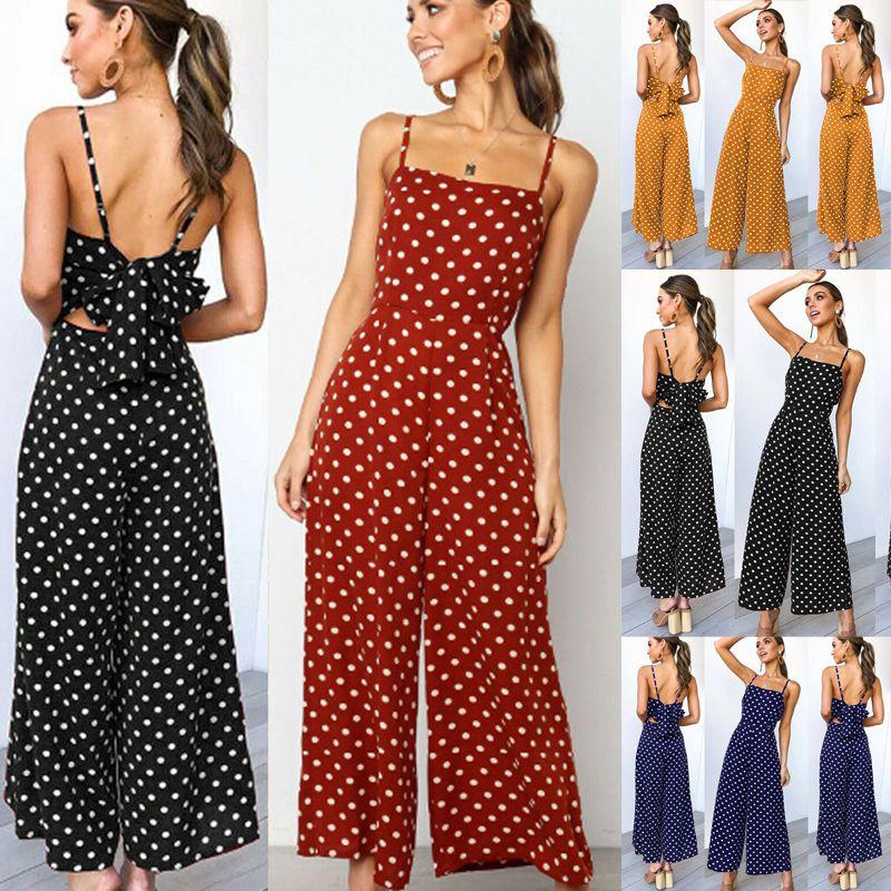 Elegant Womens Polka Dot Jumpsuit With Sleeveless And Wide Leg Pants Backless Design