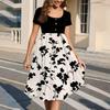 Fashion Women Summer Vintage Floral Dress Elegant Short Sleeve Midi Dress