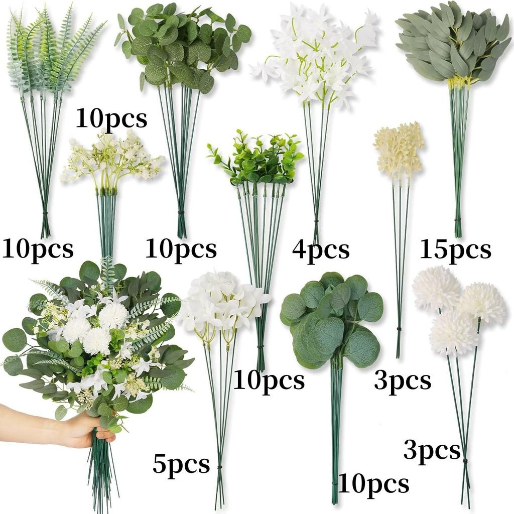 Mixed Artificial Flowers Bouquet with Eucalyptus Leaves And Silver Willow Cuttings for Wedding Floral DIY Home Decor
