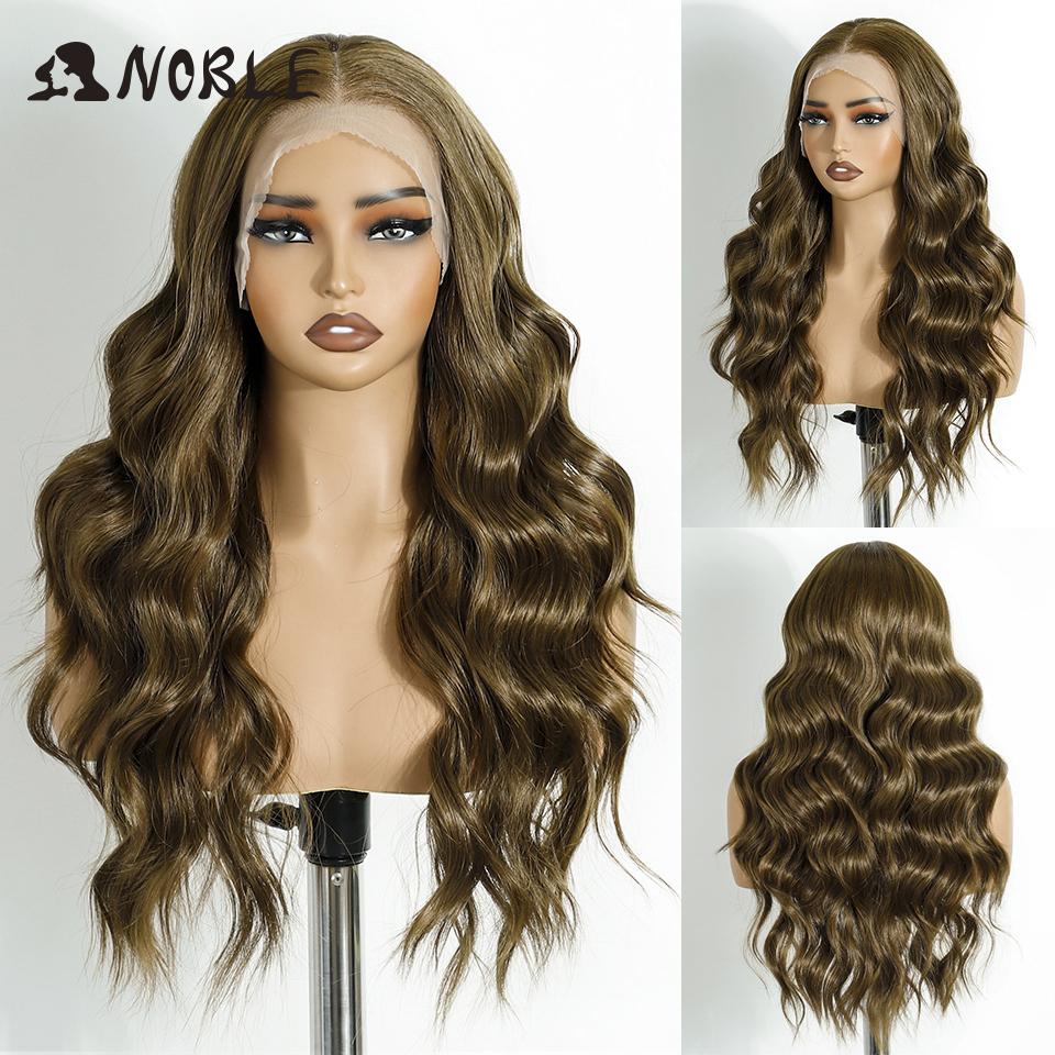 Noble Synthetic Lace Front Wig 13X4 Lace Front Wig Body Wavy Golden Wig For Women Lace Front Wig Ombre Blonde Cosplay Lace Wig
