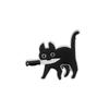 Hot Cartoon Cute Cat Holding A Knife Enamel Pins Lapel Pin Small Black Pins Cute Metal Lapel Badges Brooch Funny Jewelry Gift