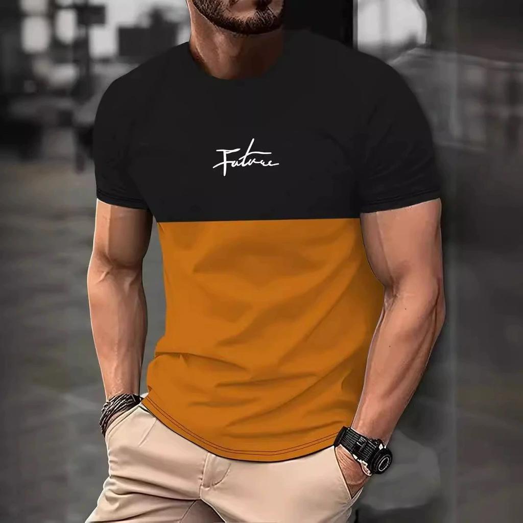 Summer Round Neck 3D Line Logo Print Top Fashionable Casual Short Sleeved Men's T-shirts