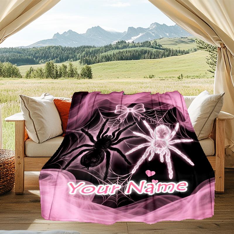 1PC Custom Name Spider Web Dreams Flannel Blanket Versatile,all-season Throw Suitable for the Living Room,bedroom,camping,travel,and Gift