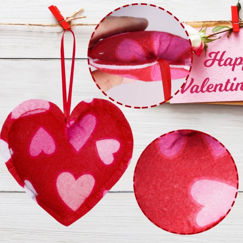 Pack of 12 Plaids Check Fabric Heart Shape Hanging Ornaments Pendants for Valentines Day Wedding Decors Party Supplies
