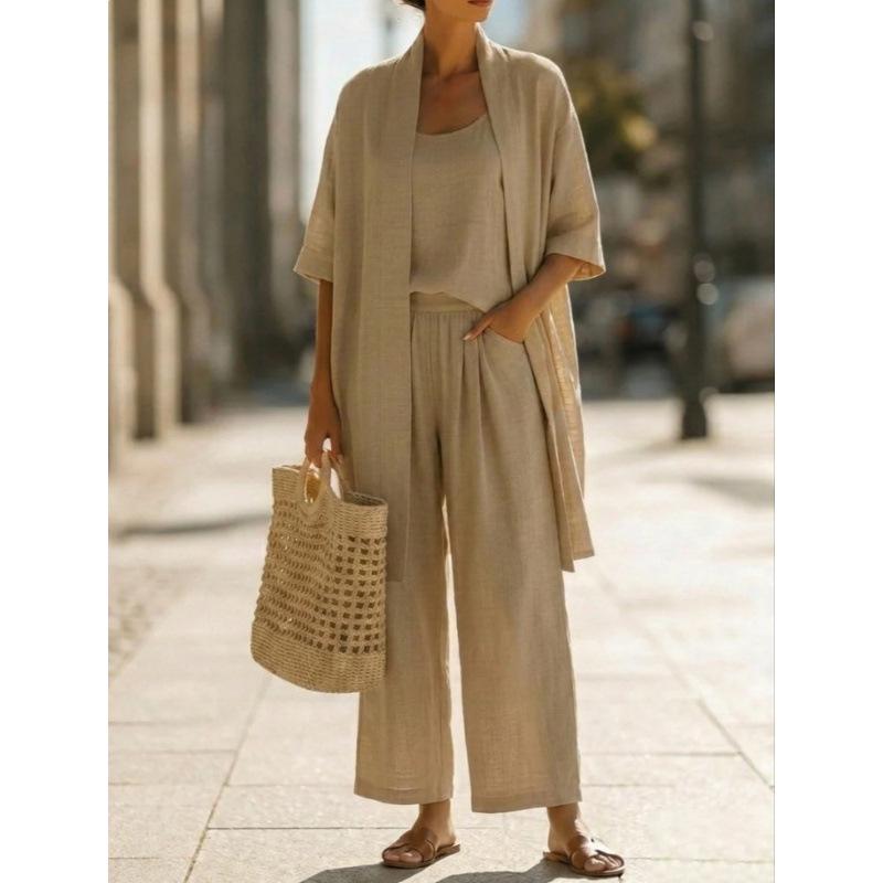 Summer 2026 Euro-American Solid Color Straight-Leg Travel Casual Three-Piece Set