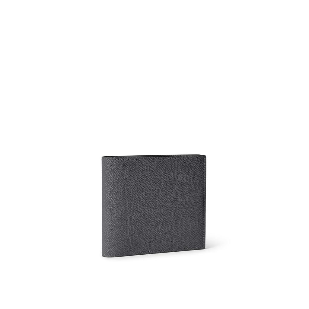 BONAVENTURA Bi-Color Bifold Wallet in Nobile Leather [Charcoal Gray x Jeans Blue]. Made with European-grade leather for a minimalist look. Thin and