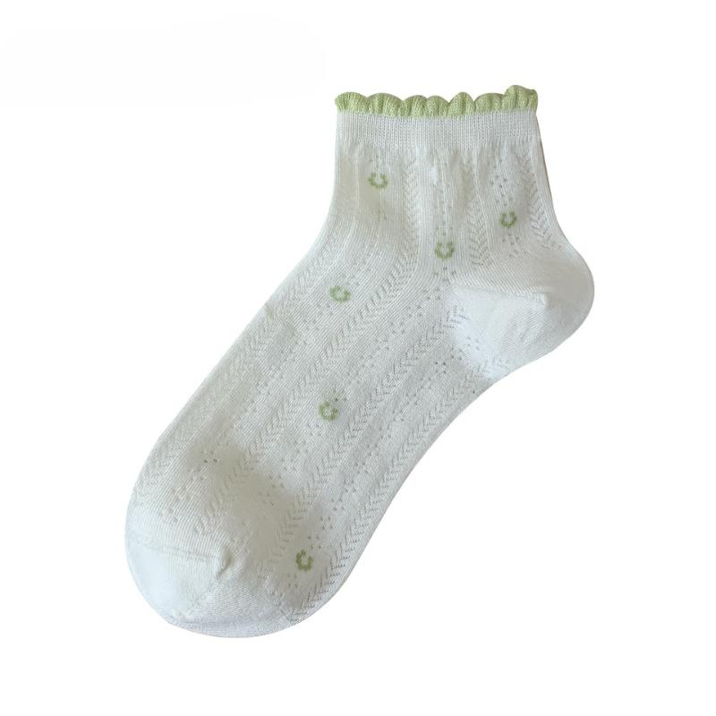 Female Spring and Summer Thin Small Fresh and Comfortable Smiling Face Lace Breathable Hollow Boneless Socks