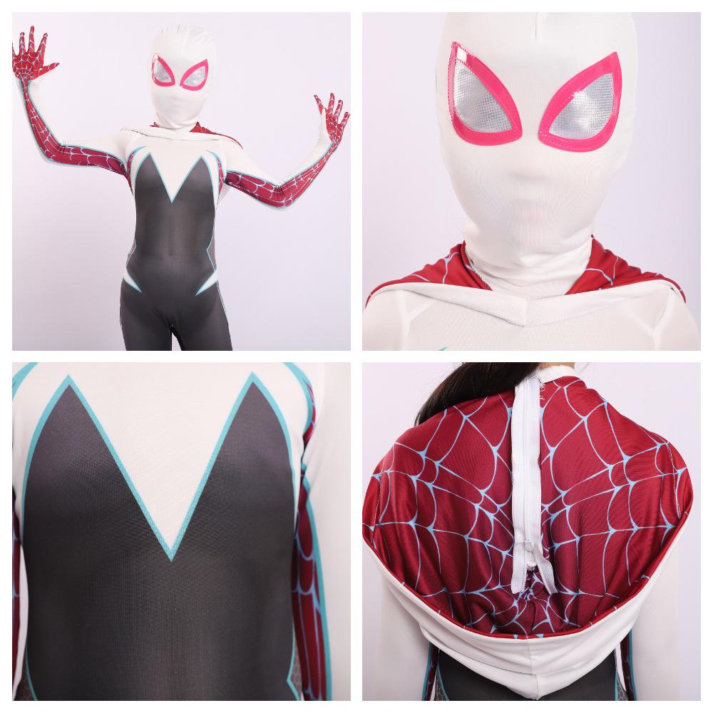 Fantasia de Aranha Infantil Gwen Stacy Halloween Cosplay Macacão com Capa de Aranha