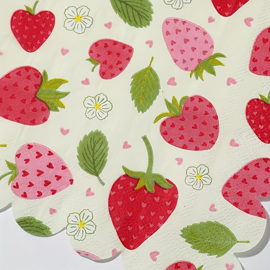 20/40/60 pcs Strawberry Pattern Disposable Paper Napkins, Fan Edged Berry Printed Decorative Napkins, Wedding, Birthday