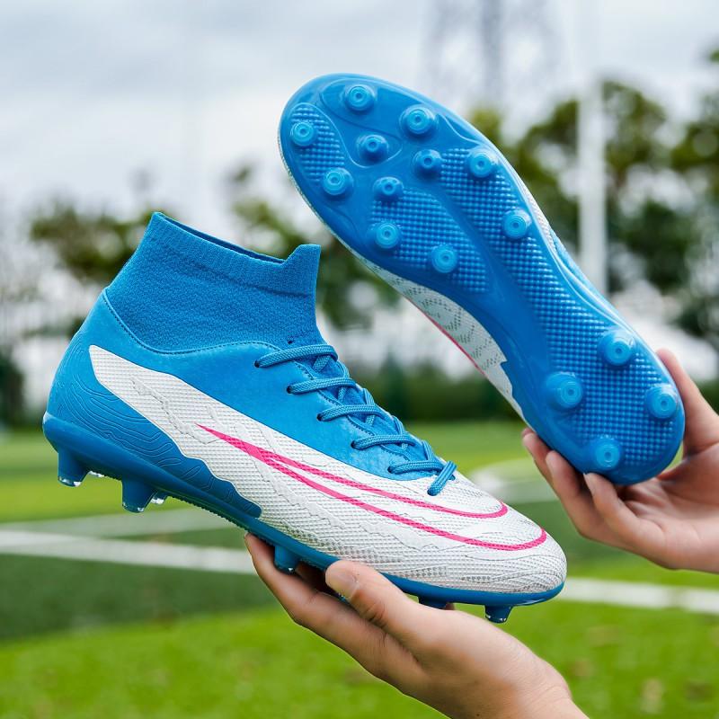Mens Womens High-Top Football Cleats Turf Grass Fields Anti-Slip Rubber Sole Breathable Mesh Lining Synthetic Upper