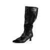 Pointed metal buckle big tube heap boots retro small high heel fashion boots Spice girl long boots women