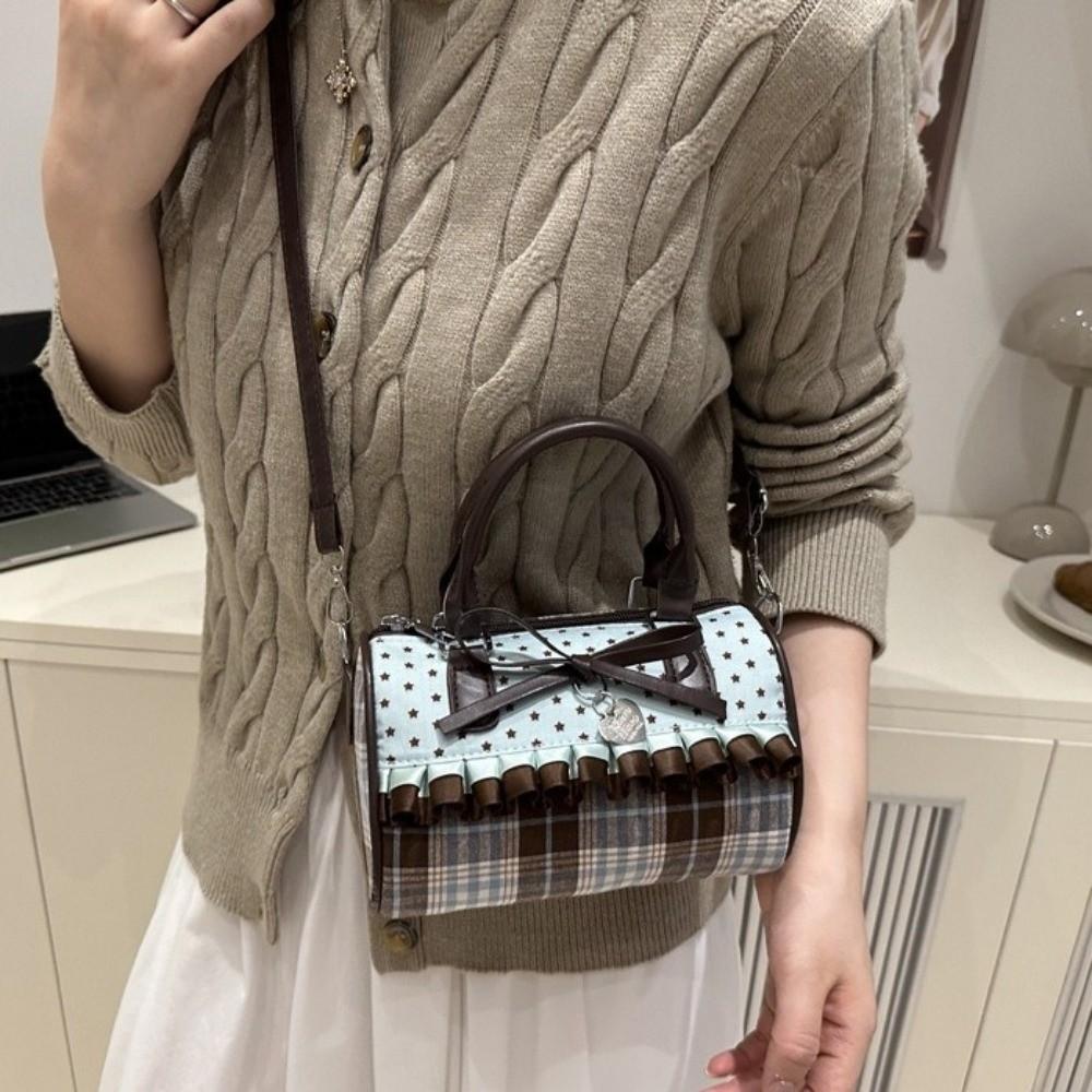 Portable Bowler Bag Exquisite Crossbody Bag Vintage Bow Polka Dot Handbag  Daily Use