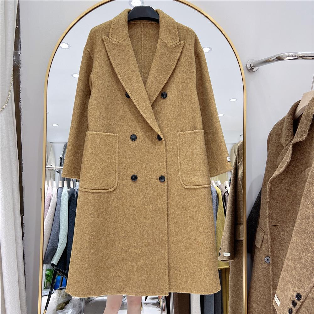 French Style Double-Breasted Reversible Wool Tweed Coat Women's Mid-Length Cashmere Blend Versatile Chic