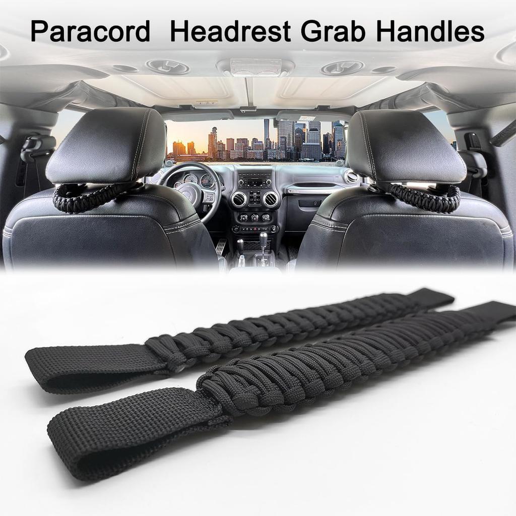 Paracord Headrest Grab Handles for Jeep Tacoma Bronco,Heavy-Duty Back Seat Grab Handles (Black)