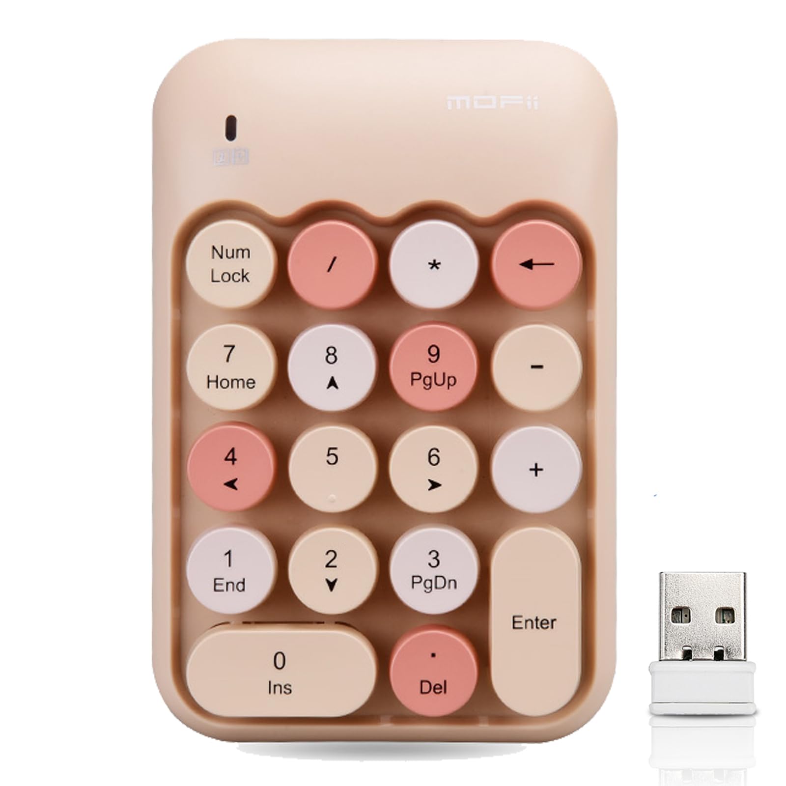 

Cute 2.4G Wireless Numeric Keypad with Receiver, 18 Keys, Membrane, Stylish, Colorful, Quiet, Compatible with PCs and Laptops (Milk Tea)