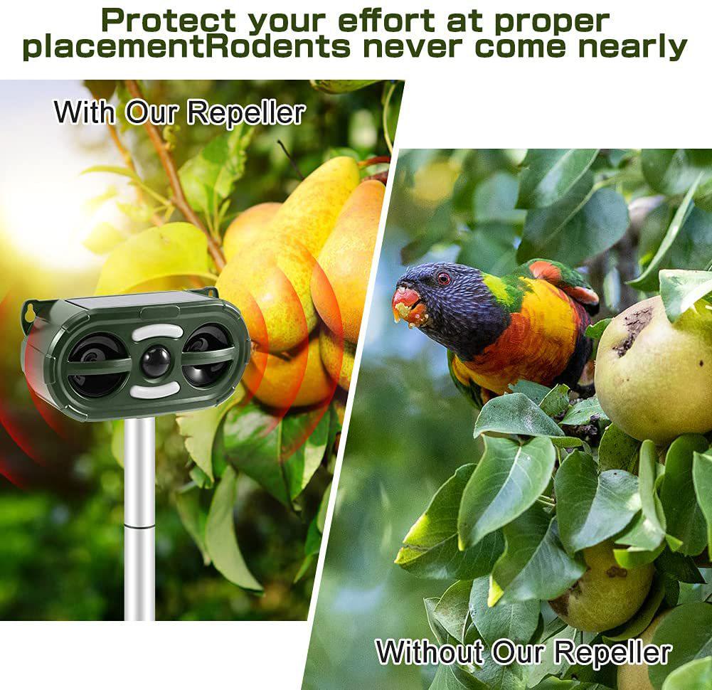 Solar Outdoor Animal Repellent: LED Strobe & Ultrasonic Bird, Dog, and Rodent Deterrent