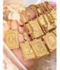 Qiong Yao Hip Hop 26-Letter Square Pendant Necklace, Clavicle Chain, 18K Gold Plated Titanium Steel.