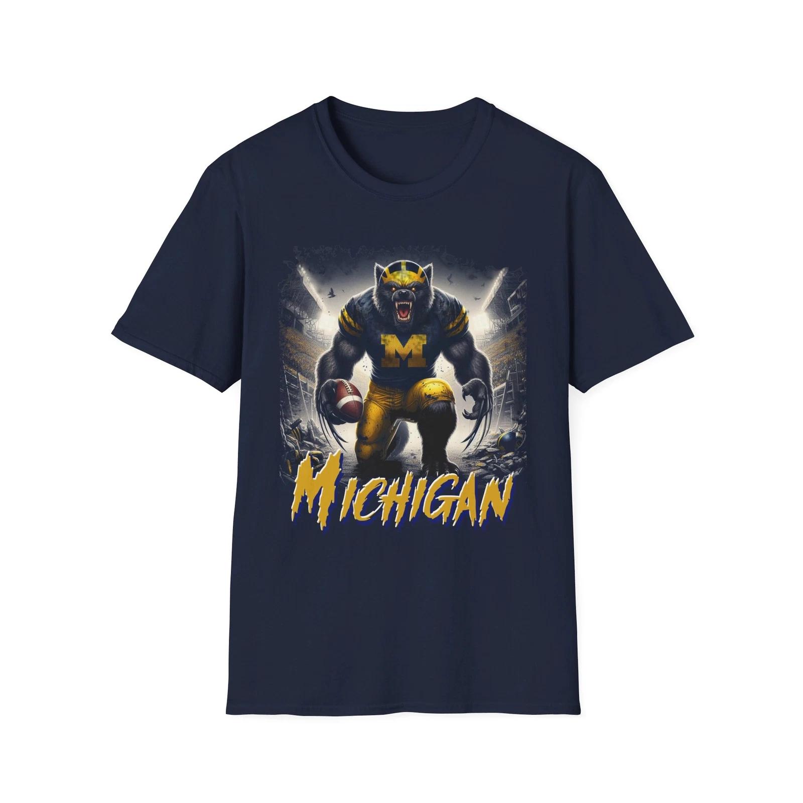 Men s and Women s T-shirts Michigan Wolverines Horror Mashup Shirt - Fear the Blue with a Chilling Twist XL