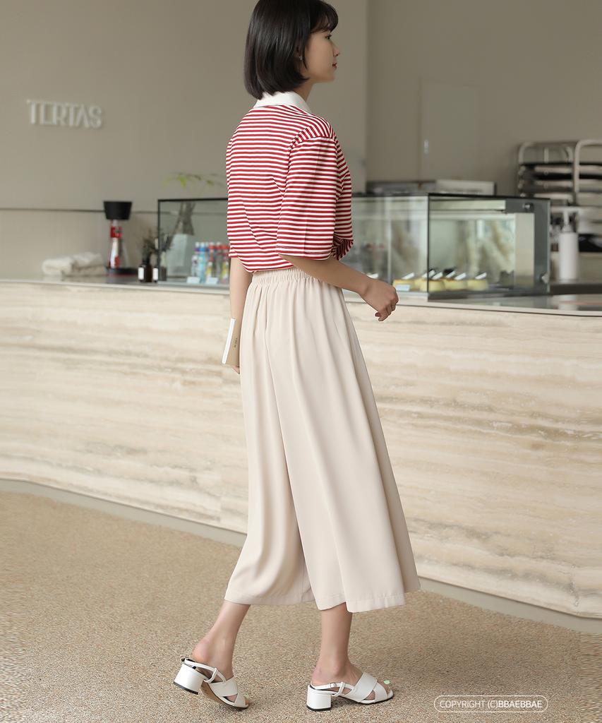 Ppaeppae 3/4 Wide Back Elastic Waist Skirt Pants