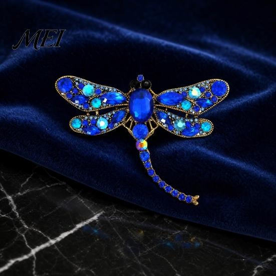 Broche Résistante à l'Usure Broche en Alliage Électroplaqué, Broche Libellule avec Strass Scintillants Incrustés, Badge Design Longue Queue pour Luster Décoratif