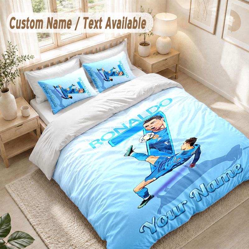 Custom Name Bedding Set 3 PiecesCristiano Ronaldo Print Duvet Cover + 2 Pillowcases Soft Bed Decor