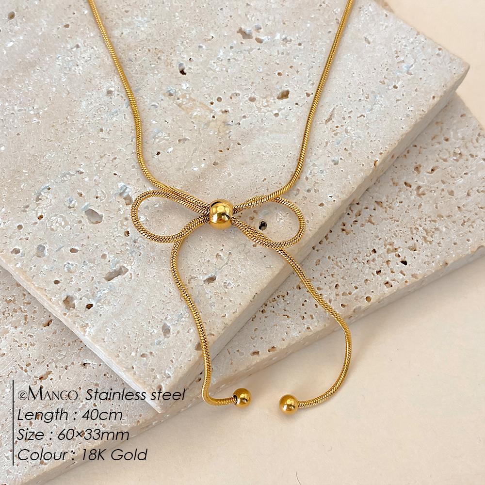 eManco Stainless Steel Bow Necklace Tarnish Free Fashion Zircon for Women High Quality Accessories Gift