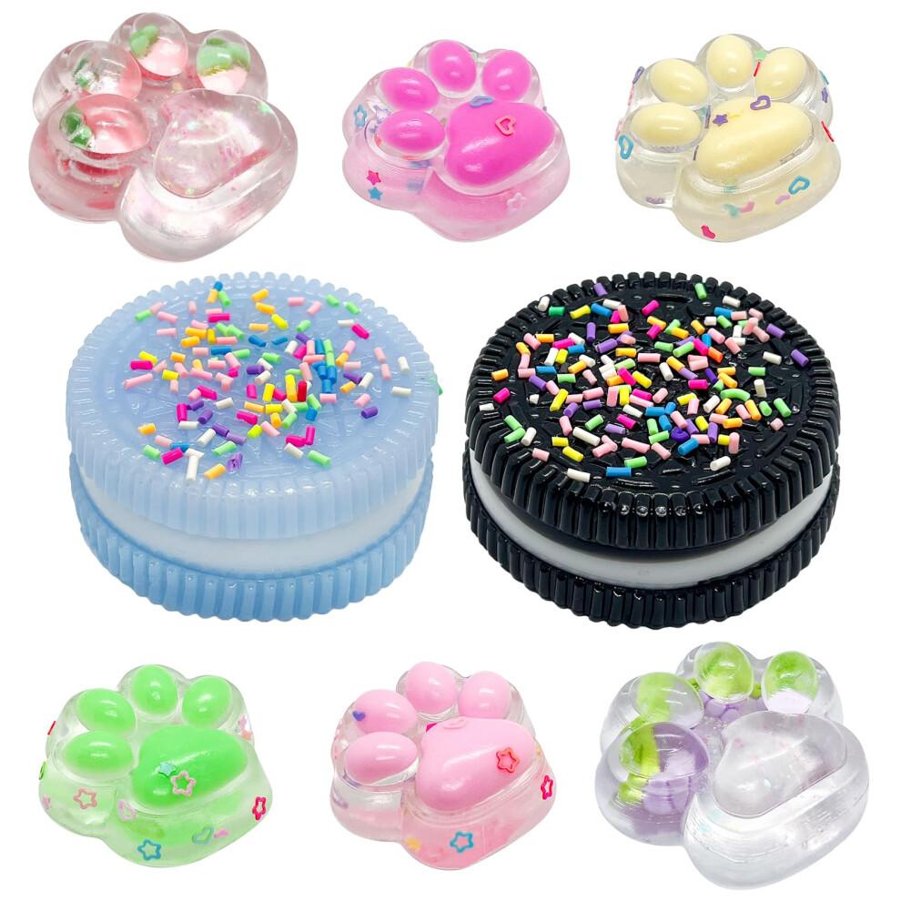 8PCS Taba Squishy Kit,2PCS Biscuit Stress Relief Toy and 4PCS Mini Taba Squishy Paw and 2PCS Fruit Cat Claw Stress Relief Soft Squeeze Fidget Toys Fo