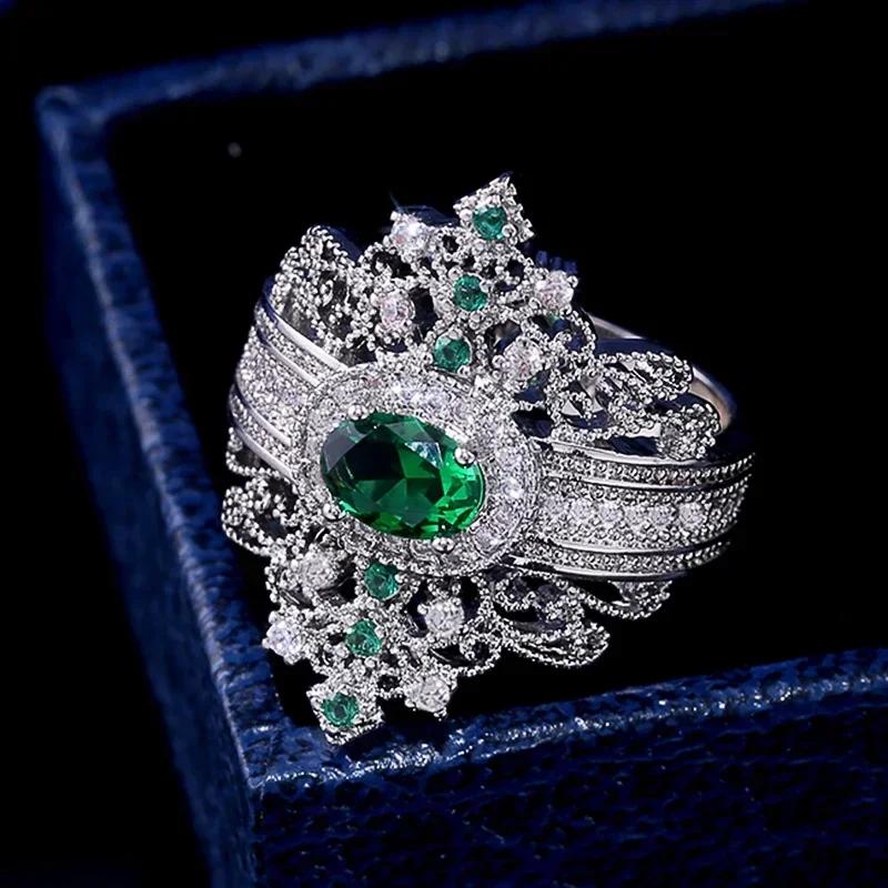 2026 New Luxury Fashion Green Zirconia Crystal Ring for Women's Engagement/Wedding/Anniversary Party Personalized Jewelry