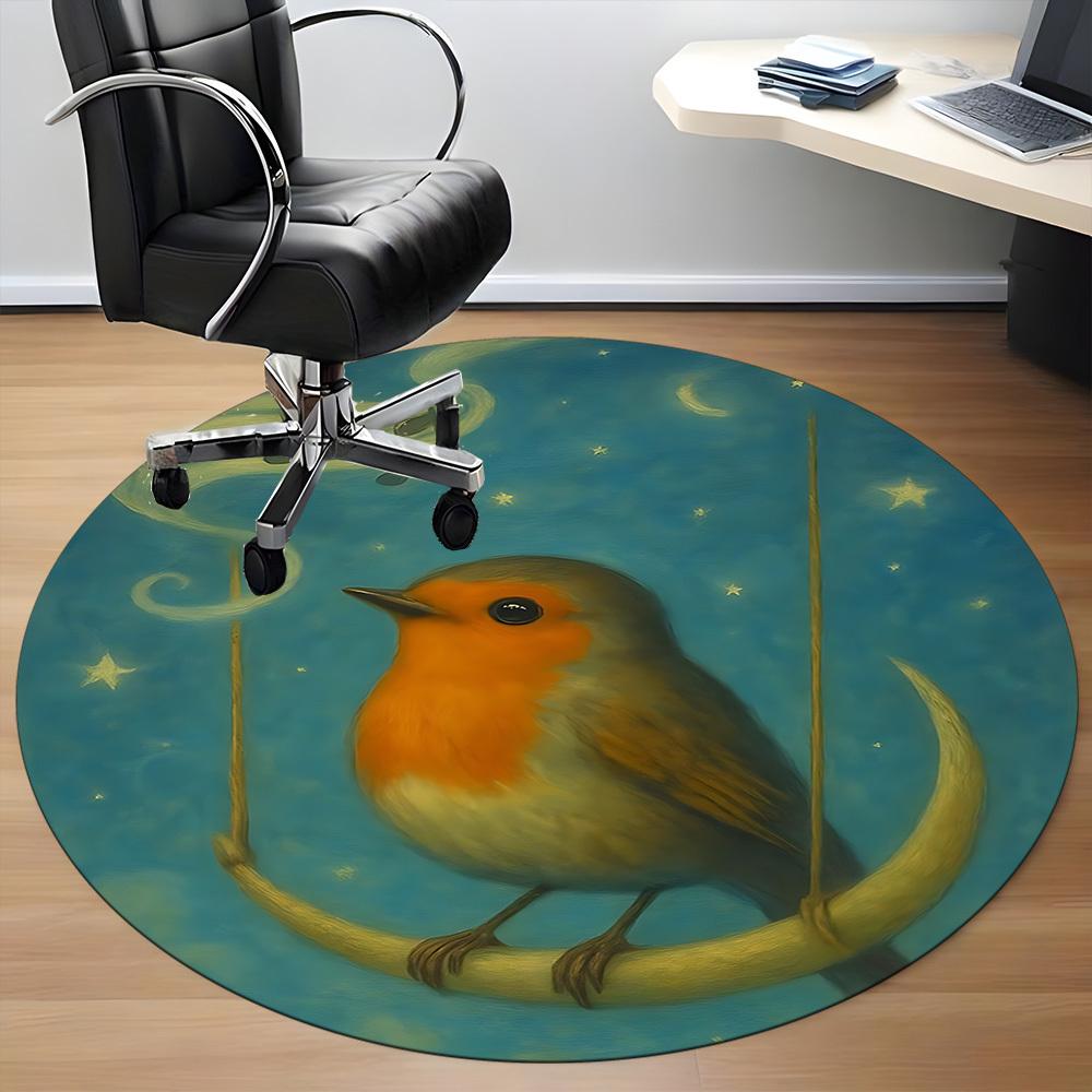1pc Night Songbird Office Round Area Rug, Indoor Mat Suitable ForOffice, Under Office Chairs Bedroom Living Room Home Decor, D147