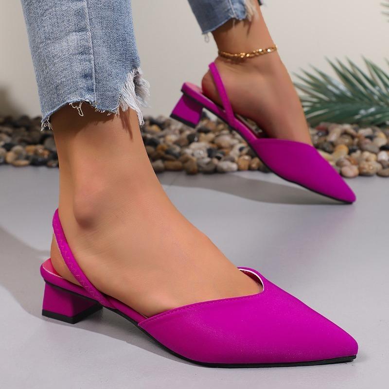 

Pointed-toed High-heeled Shoes Women s Foreign Style New Summer Wear Baotou Half-drag Large-size Sandals and Slippers 36